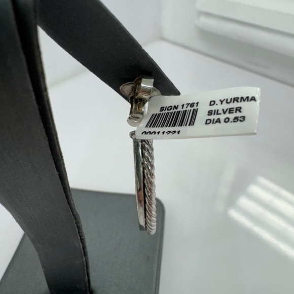 David Yurman Sterling Silver & Diamond Cable Classic Hoop Earrings - Picture 6 of 8